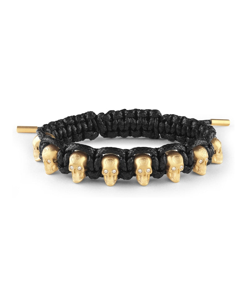 Philipp Plein 3D $kull Crystal Cotton Cord Bracelet Gold