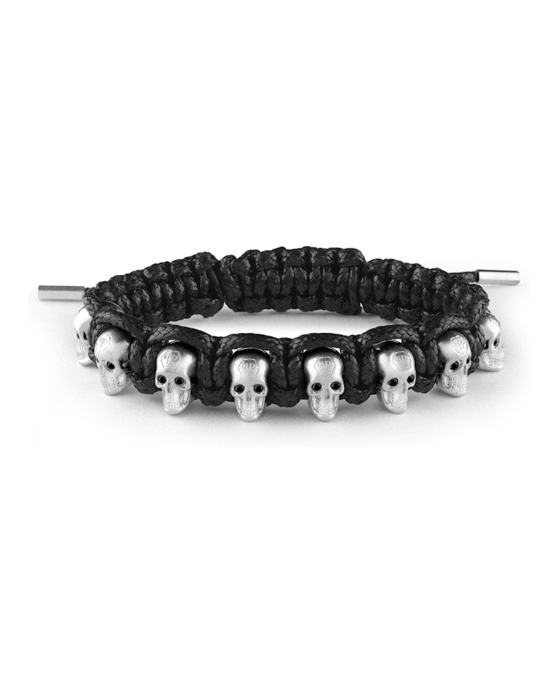 Philipp Plein 3D $kull Crystal Cotton Cord Bracelet Stainless Steel