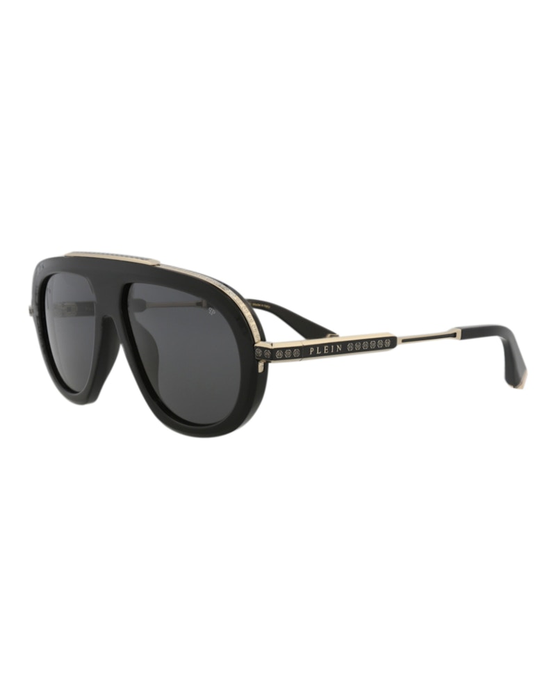 Philipp Plein Aviator-Frame Acetate Sunglasses Black Black Smoke (SPP151M-57-0700)