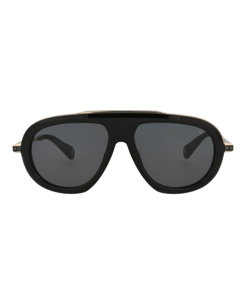 Philipp Plein Aviator-Frame Acetate Sunglasses Black Black Smoke (SPP151M-57-0700)