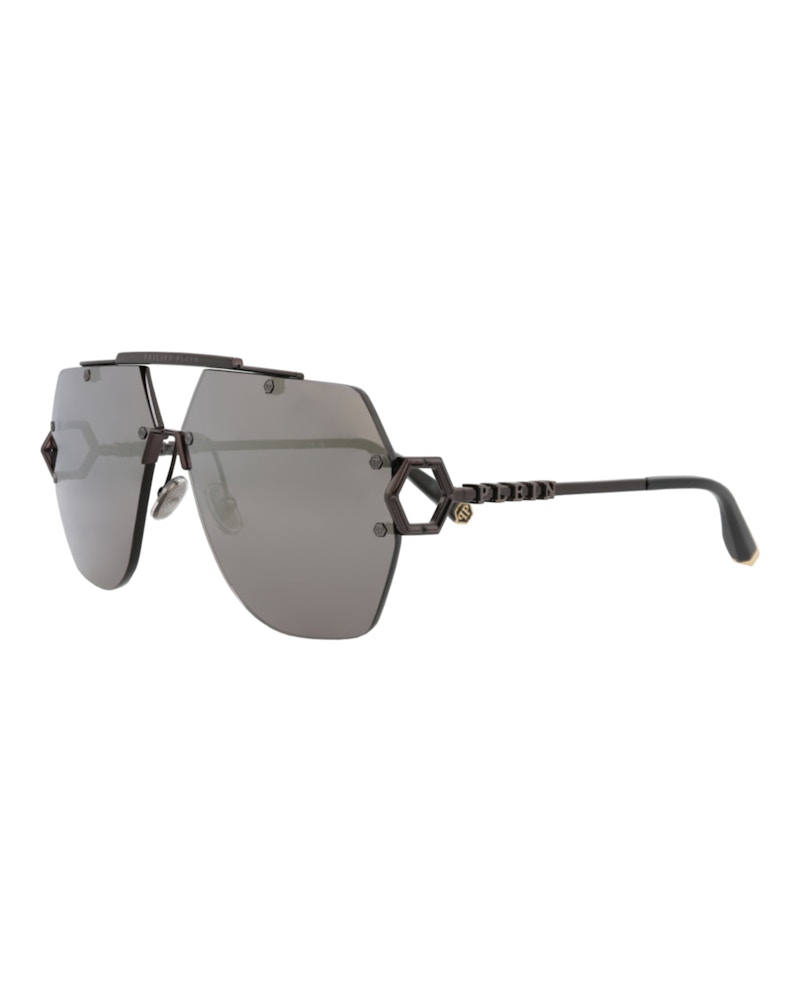 Philipp Plein Aviator-Frame Metal Sunglasses Black Black Smoke (SPP111-66-672X)