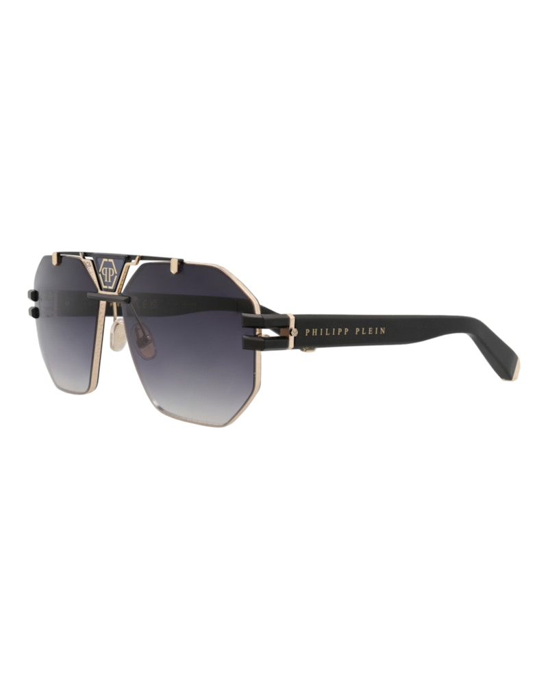 Philipp Plein Aviator-Frame Titanium Sunglasses Gold Black Smoke (SPP077M-63-0302)