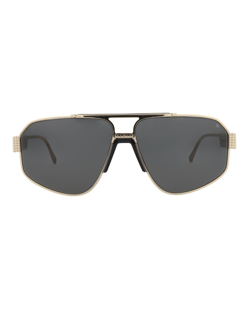 Philipp Plein Aviator-Frame Titanium Sunglasses Gold Gold Smoke (SPP106M-63-0302)