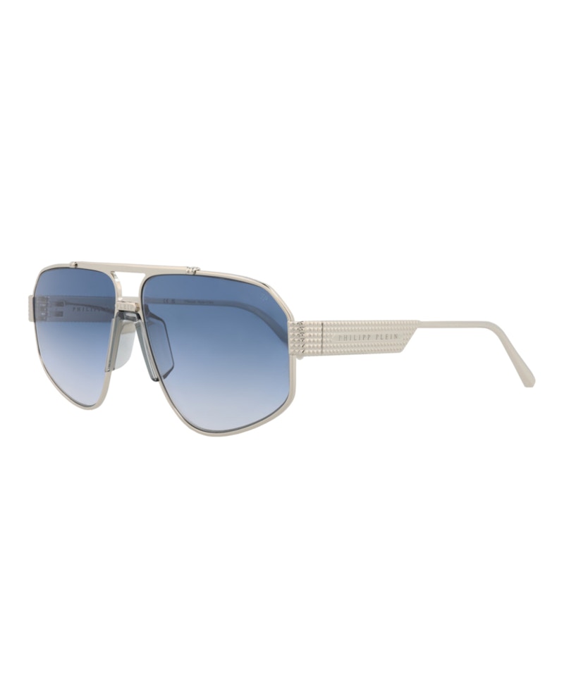 Philipp Plein Aviator-Frame Titanium Sunglasses Palladium Palladium Blue (SPP106M-63-0579)