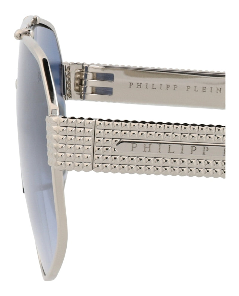 Philipp Plein Aviator-Frame Titanium Sunglasses Palladium Palladium Blue (SPP106M-63-0579)