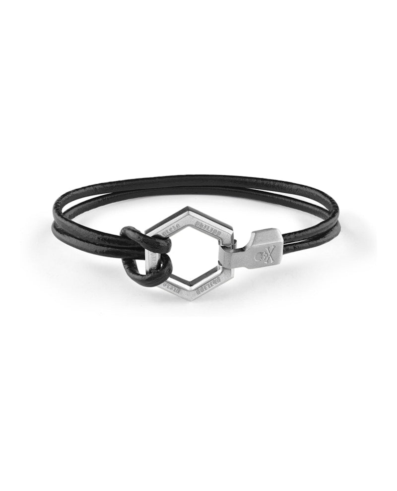 Philipp Plein Hexagon Calf Leather Bracelet Stainless Steel