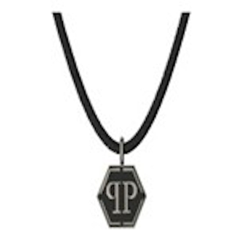 Philipp Plein Hexagon Calf Leather Necklace Stainless Steel
