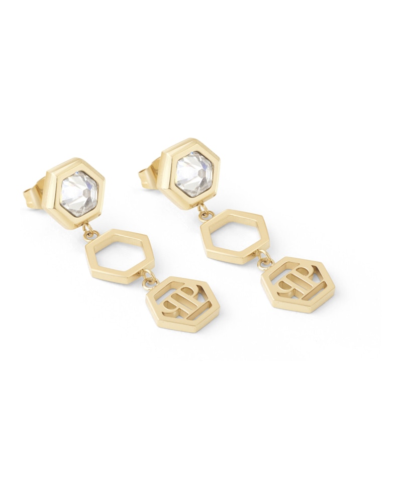 Philipp Plein Hexagon Lux Crystal Dangle Earrings Gold