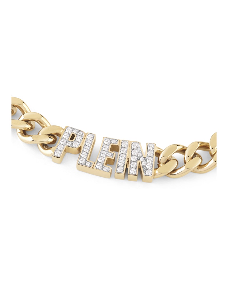 Philipp Plein Lettering Crystal Cuban Links Necklace Gold