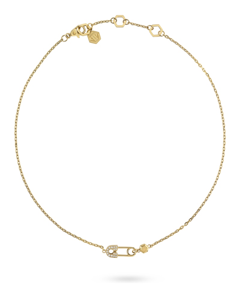 Philipp Plein Plein Safety Pin Cable Chain Necklace Gold