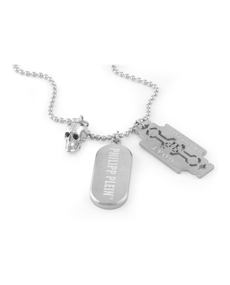 Philipp Plein Plein Tag Bead Chain Necklace Stainless Steel