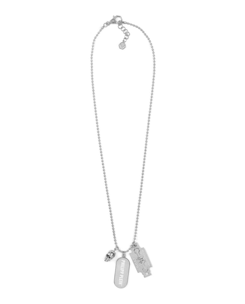 Philipp Plein Plein Tag Bead Chain Necklace Stainless Steel