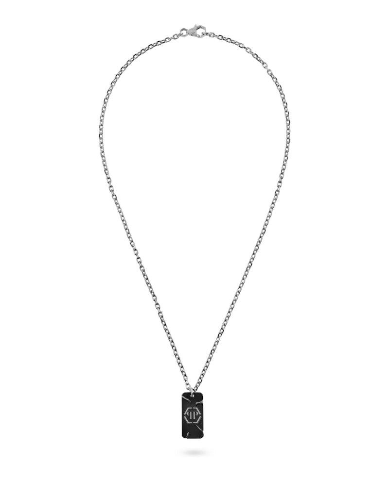 Philipp Plein Plein Tag Cable Chain Necklace Stainless Steel