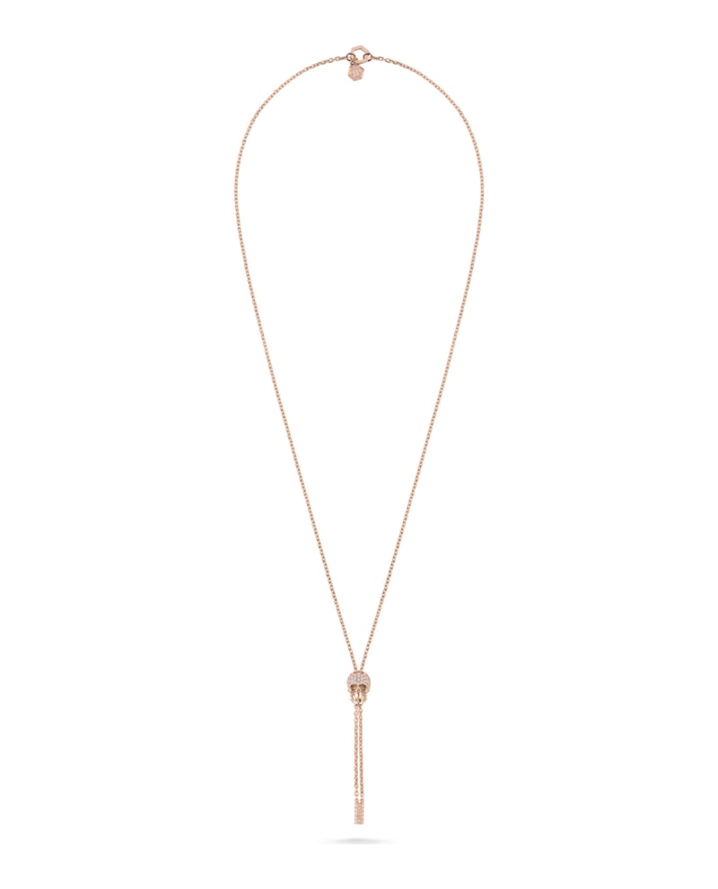 Philipp Plein Sliding $kull Crystal Cable Chain Necklace Rosegold