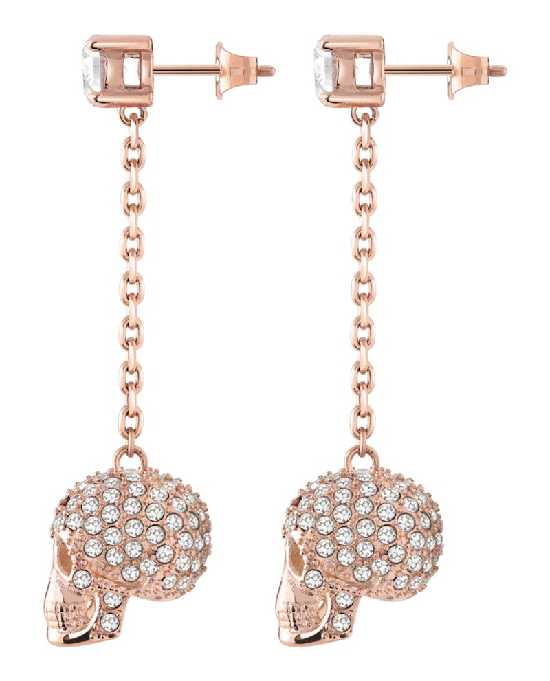 Philipp Plein Sliding $kull Crystal Dangle Earrings Rosegold