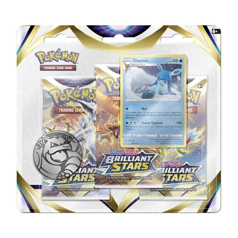 Pokémon Sword & Shield Brilliant Stars Glaceon Promo Card 3 Booster Packs