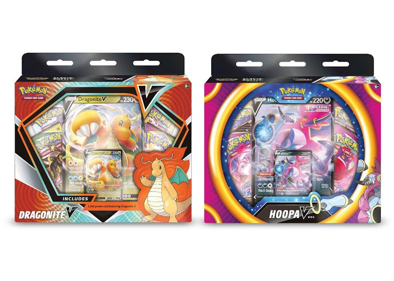 Pokémon TCG Sword & Shield Fusion Strike Dragonite V/Hoopa V Hanger Box 2x Bundle