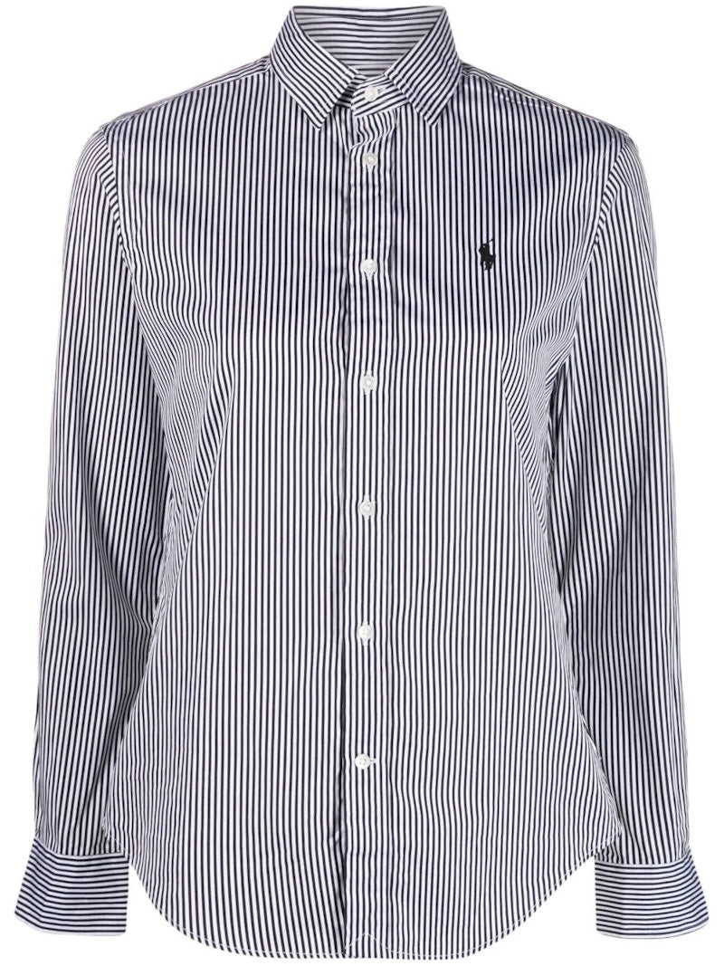 Polo Ralph Lauren 12/2 Yd Ctn Pw-LS Crlte St-Long Sleevebutton Front Shirt White Black