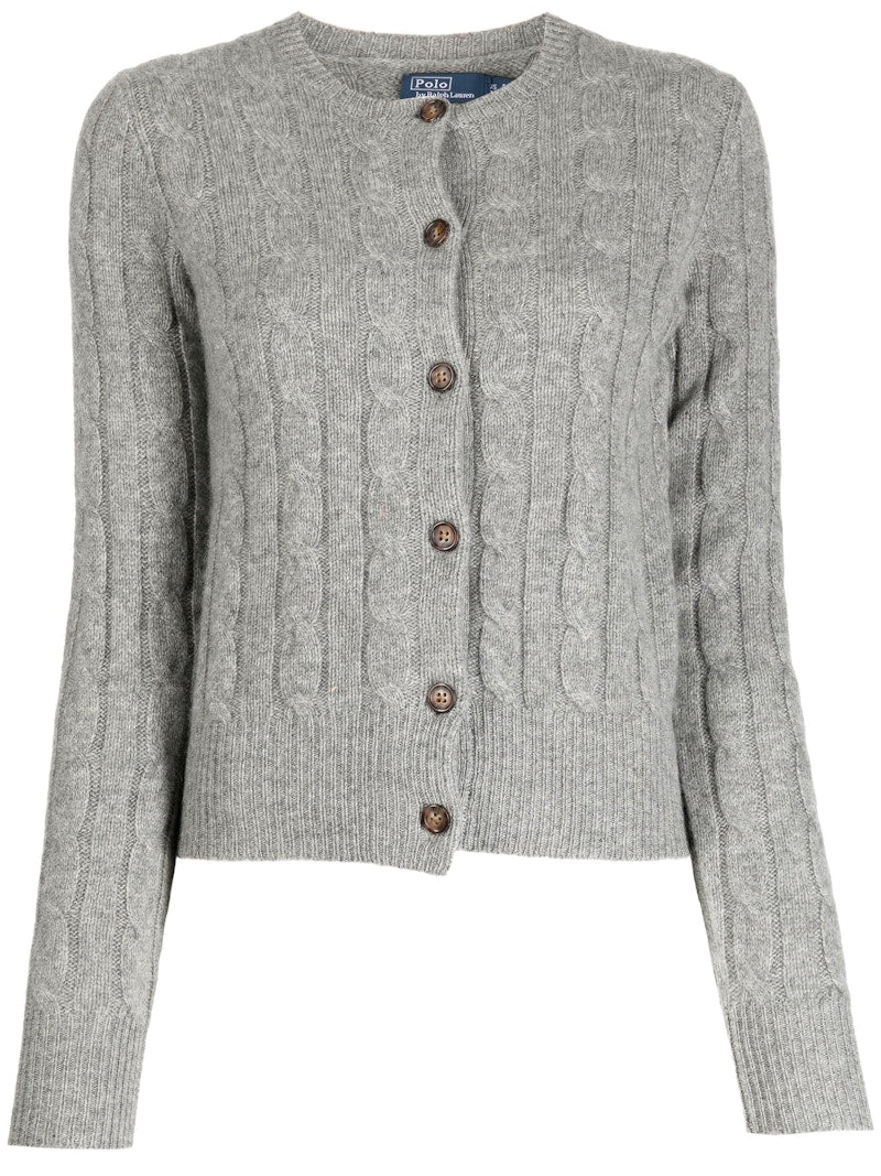 Polo Ralph Lauren Cable Knit Cashmere Classic Long Sleeve Cardigan Battalion Grey Heather