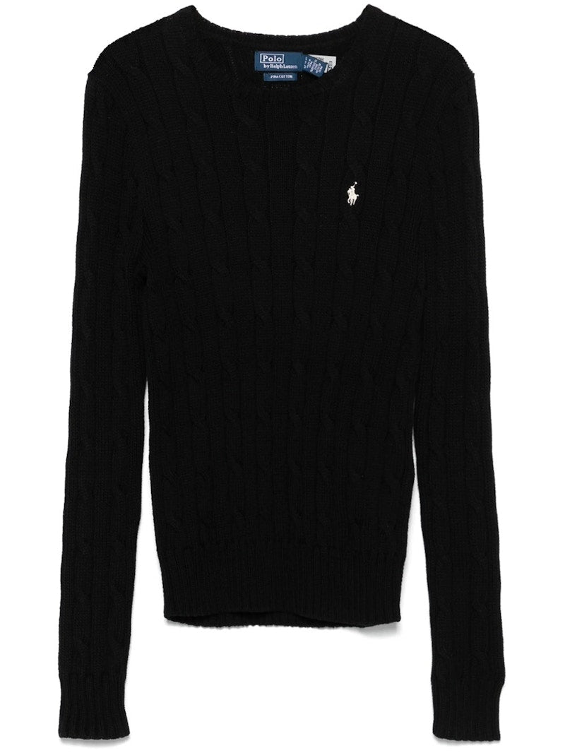 Polo Ralph Lauren Cable Knit Cotton Crewneck Sweater Polo Black
