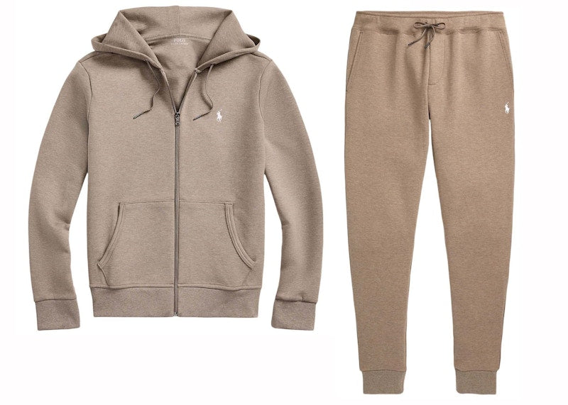 Polo Ralph Lauren Double-Knit Full-Zip Hoodie and Double-Knit Jogger Pant Set Dark Taupe Heather