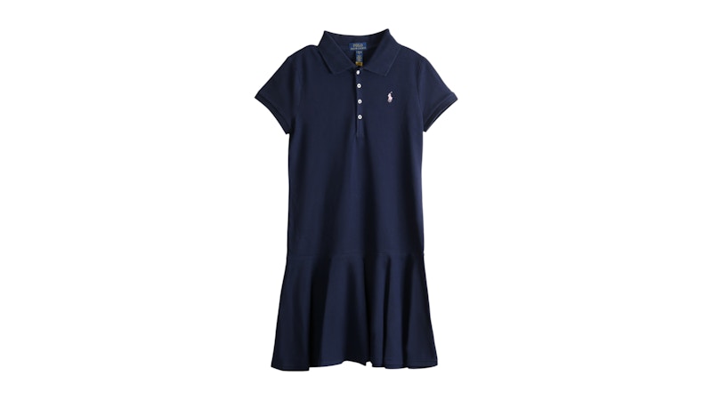 Polo Ralph Lauren Girls Stretch Cotton Mesh Polo Dress Refined Navy
