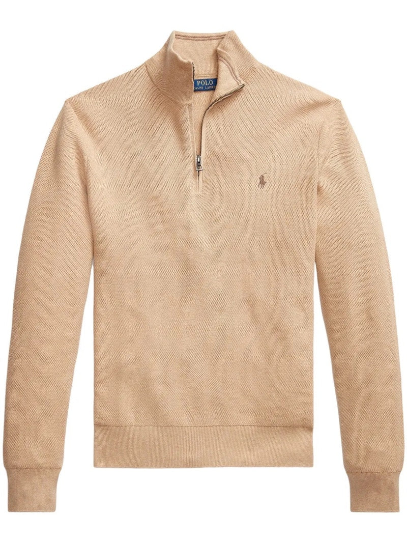 Polo Ralph Lauren Long Sleeve Cotton 1/2 Zip Sweater Pullover Camel Melange