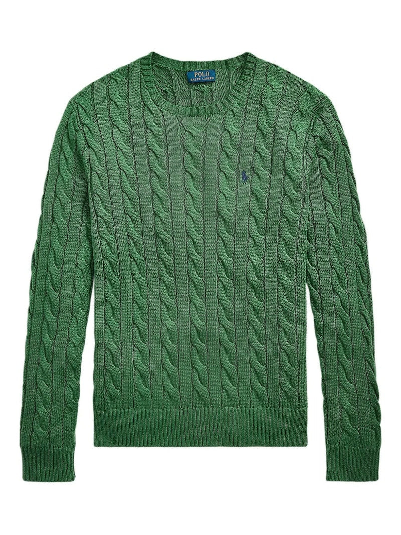 Polo Ralph Lauren Long Sleeve Cotton Cable Knit Crewneck Sweater Kale Green