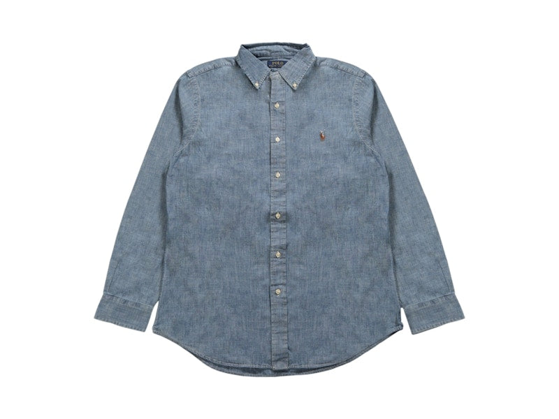 Polo Ralph Lauren Long-Sleeve Indigo Chambray Sport Shirt Medium Indigo
