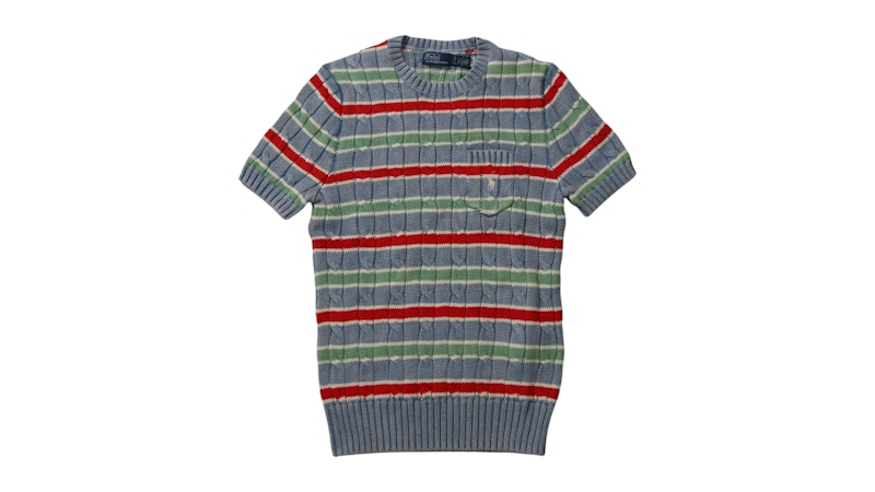 Polo Ralph Lauren Women's Sstriped Cable-Knit T-shirt Channel Blue Multi