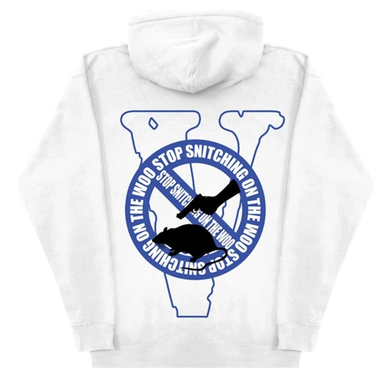 Pop Smoke x Vlone Stop Snitching Hoodie White/Blue
