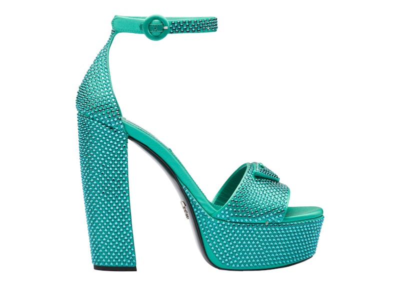 Prada 135mm Crystal Platform Sandals Absinthe Satin