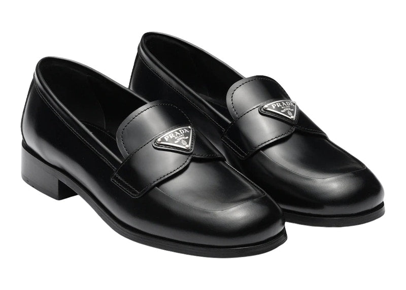 Prada 25mm Penny Loafer Black Brushed Leather