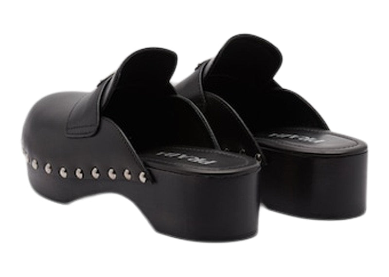 Prada 45mm Studded Clogs Black Leather