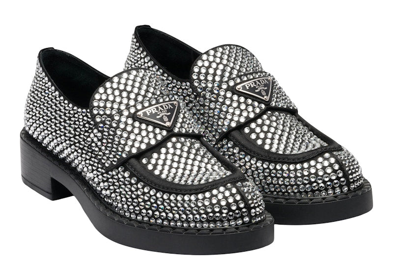 Prada 50mm Crystal Loafer Black Satin