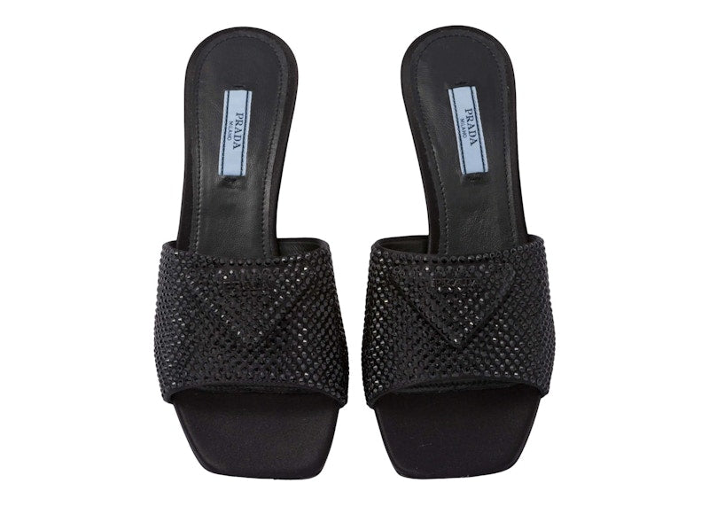 Prada 65mm Heeled Sandals Black Crystal Satin