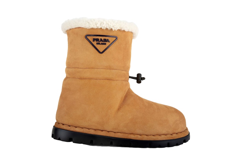 Prada Blow Shearling Boot Brown Leather