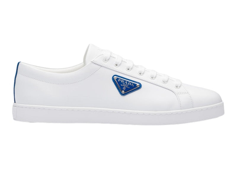 Prada Brushed Sneakers Leather White White Cobalt Blue