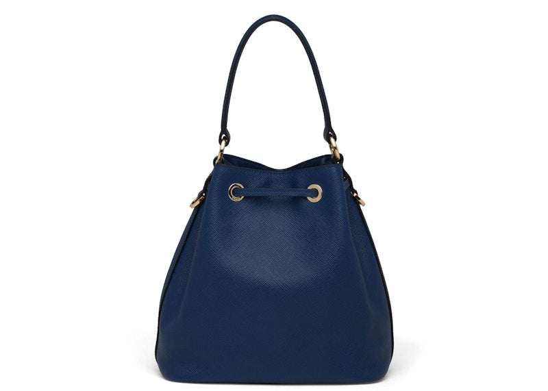 Prada Bucket Bag Saffiano Leather Gold-tone Blue