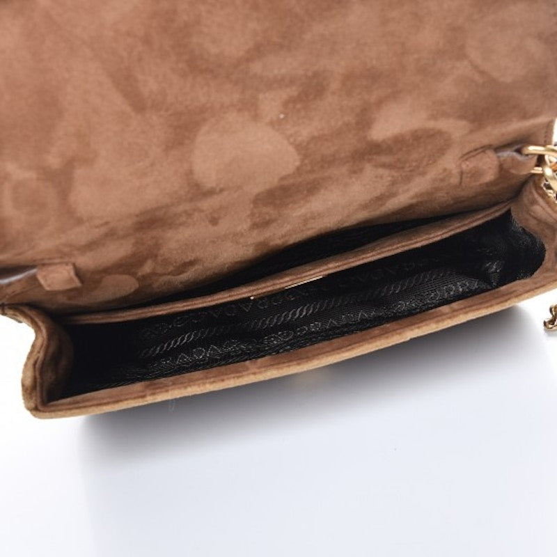 Prada Cahier Belt Bag Logo Print Velvet Cammello