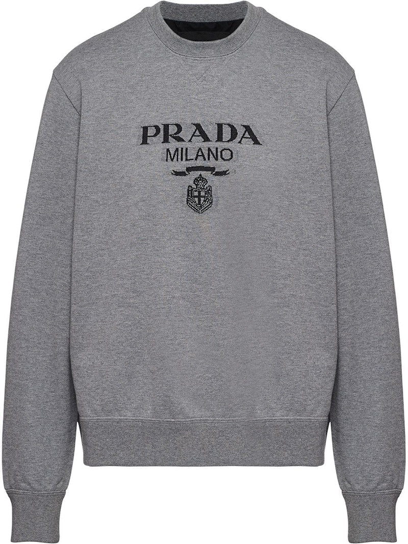 Prada Cotton Jersey Logo Crewneck Sweatshirt Grey/Black