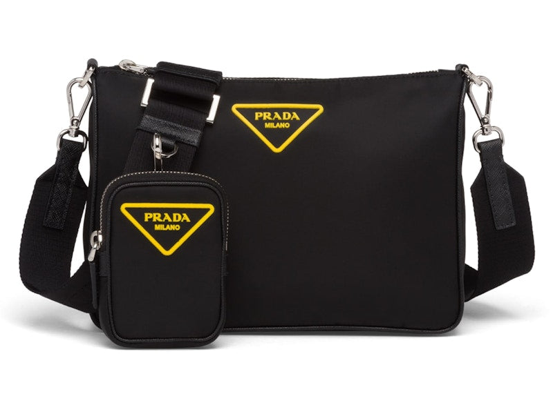 Prada Crossbody Bag Nylon Silver-tone Black/Yellow