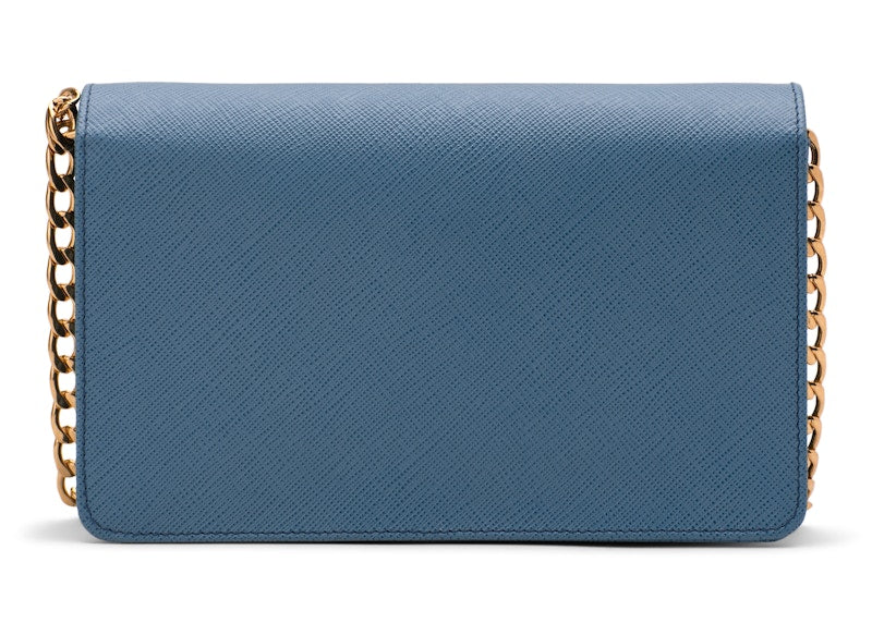 Prada Crossbody With Chain Saffiano Leather Baby Blue