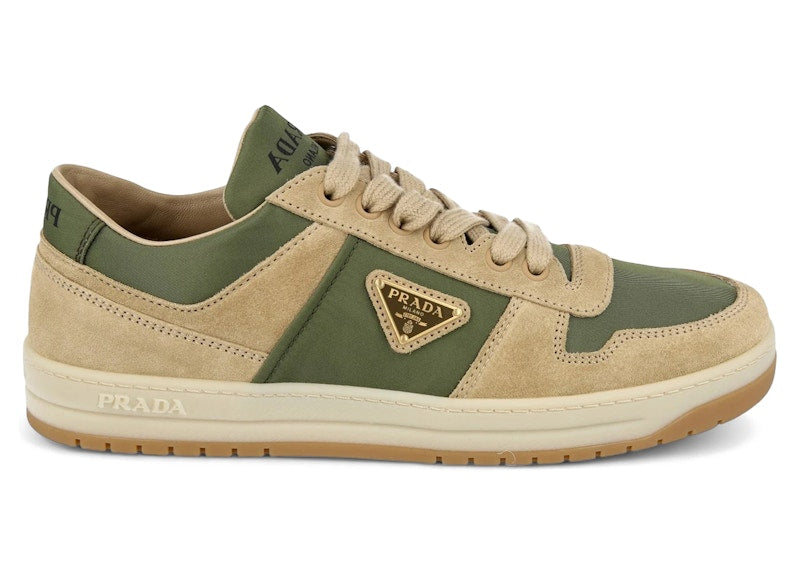 Prada Downtown Leather Low Top Sneakers Ecru Military (Women's)