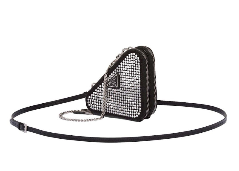 Prada Embellished Satin and Leather Mini Pouch Crystal
