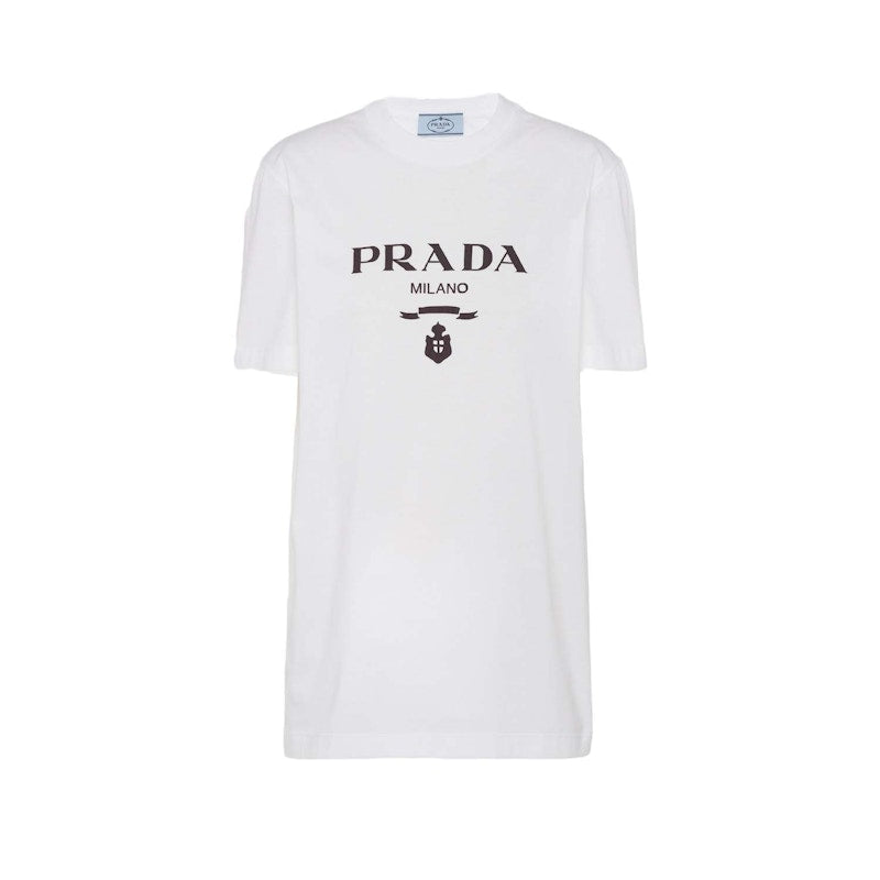 Prada Embroidered Jersey T-shirt White