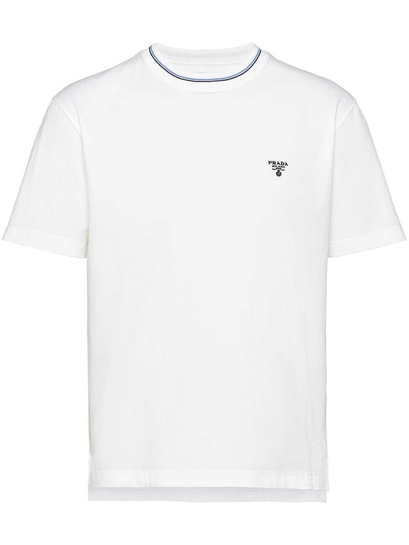 Prada Embroidered Logo T-shirt White/Navy Blue