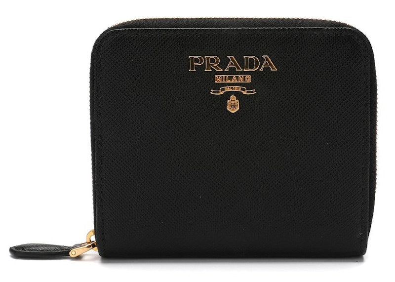 Prada Logo Plaque Zipped Wallet Black