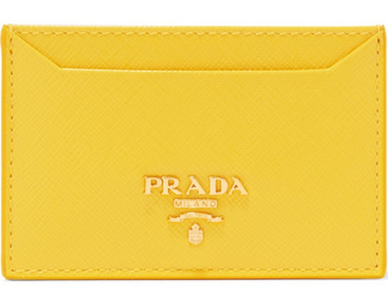 Prada Metal Oro Card Case Saffiano Yellow