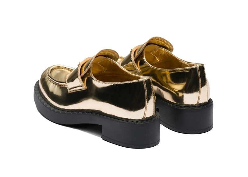 Prada Metallic 50mm Loafers Platinum Gold Leather